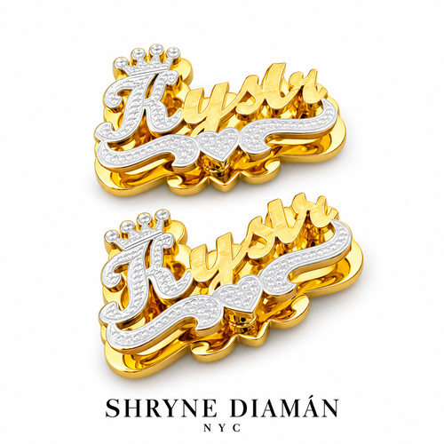 2 Tone Crown Name Earrings