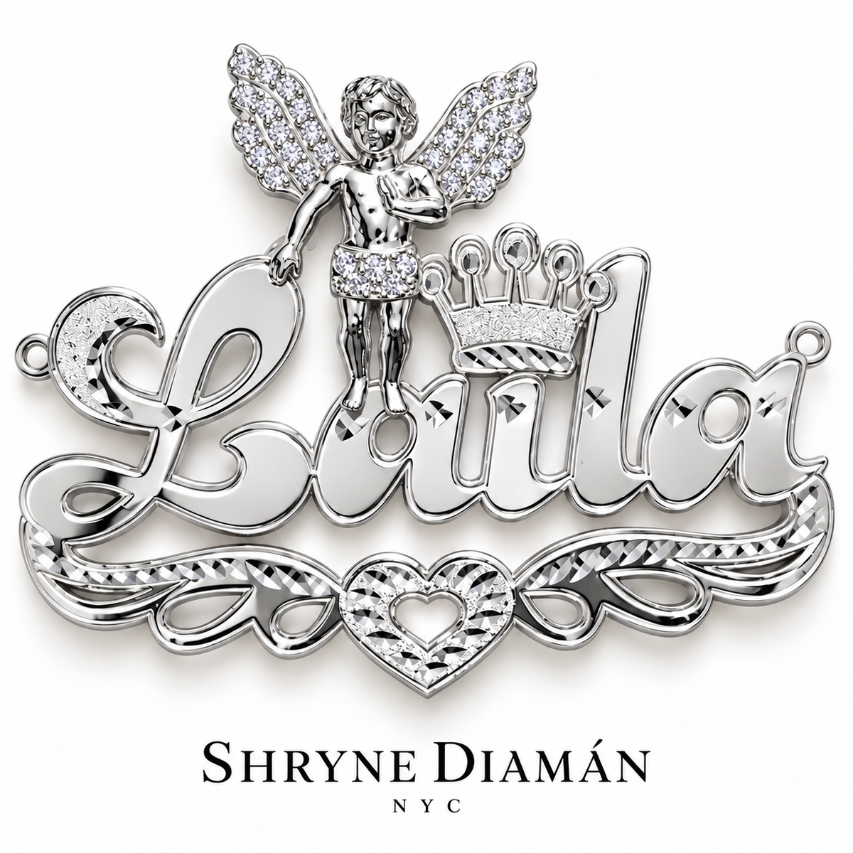 Angel Name Plate Large With Lab Diamonds