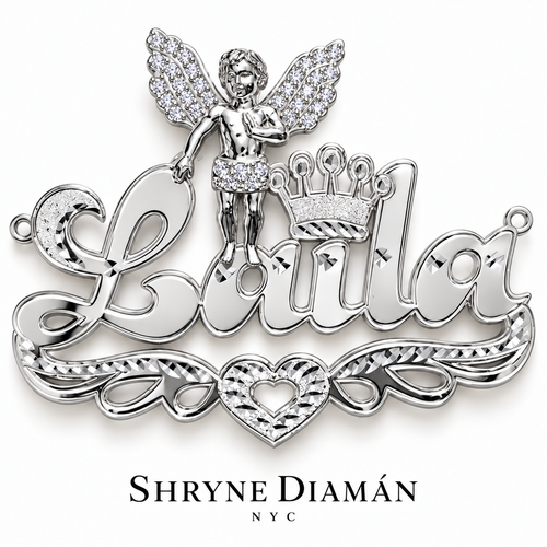 Angel Name Plate Large With Lab Diamonds