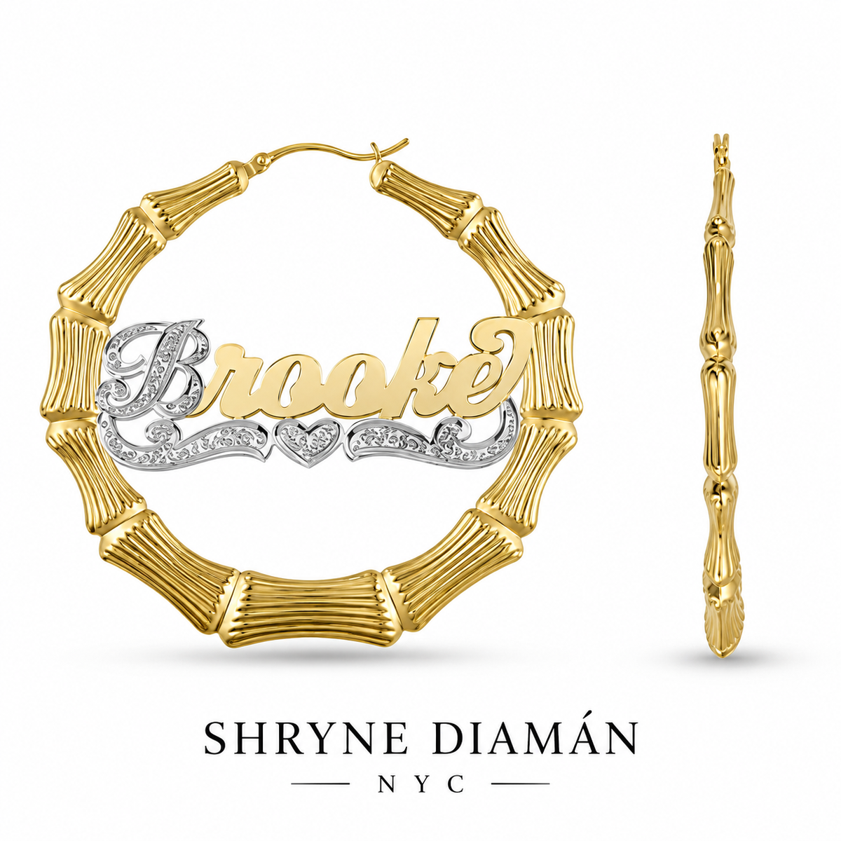 Bamboo Name Earring Two Tone