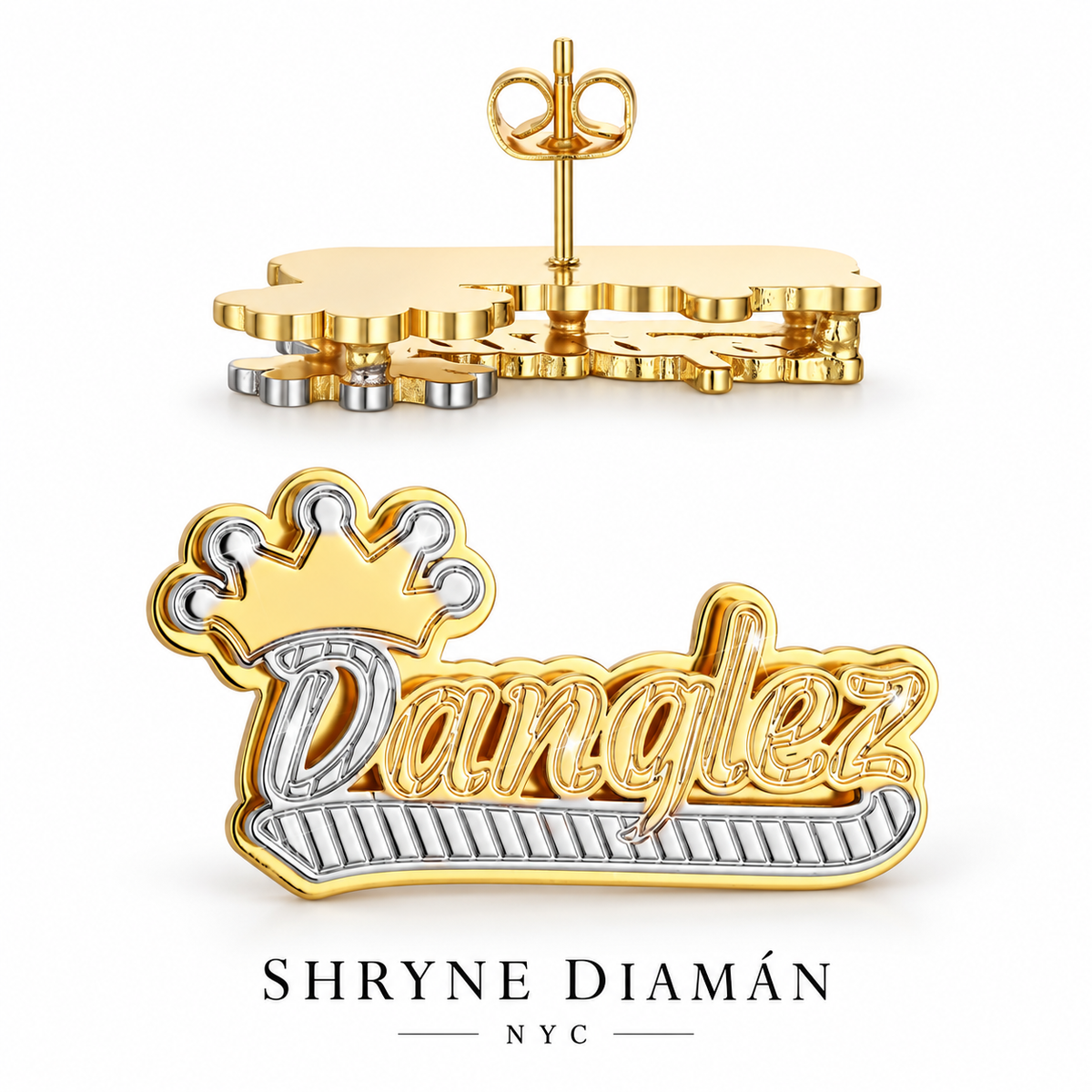 Name Earring Studs With Crown