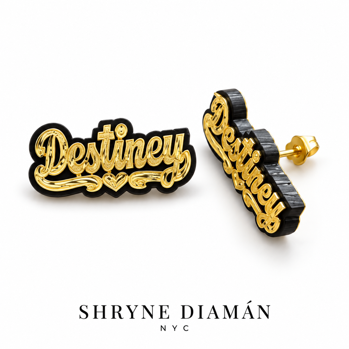 Name Earrings On Black Onyx