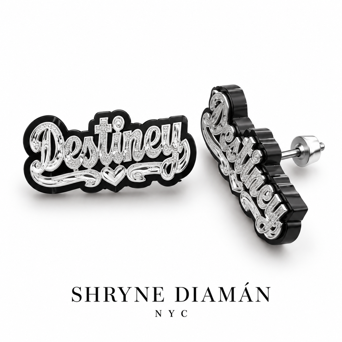 Name Earrings On Black Onyx