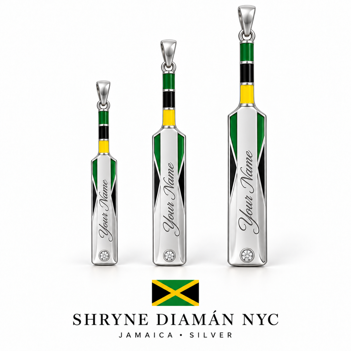 Jamaica Personalized Enamel Bat with Diamond