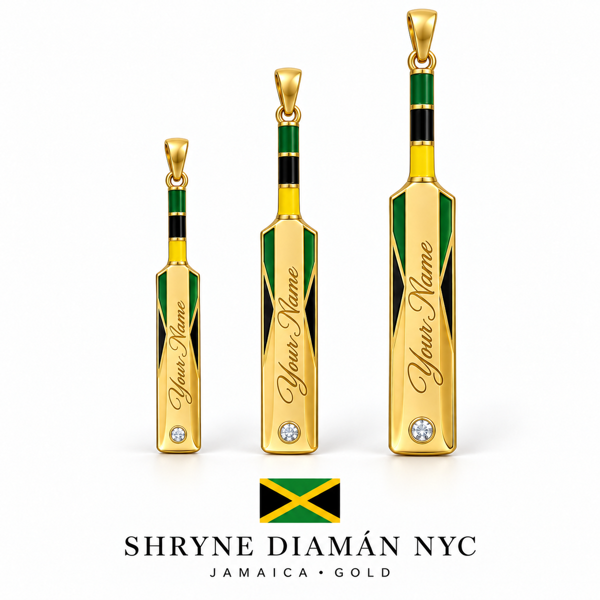 Jamaica Personalized Enamel Bat with Diamond