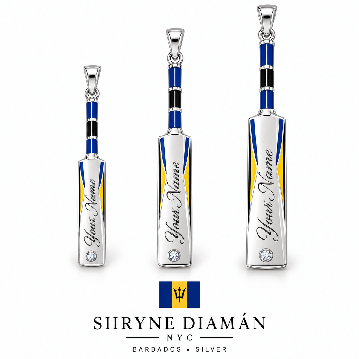 Barbados Personalized Cricket Bat With Enamel And Diamond