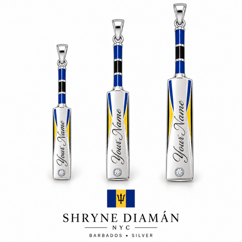 Barbados Personalized Cricket Bat With Enamel And Diamond