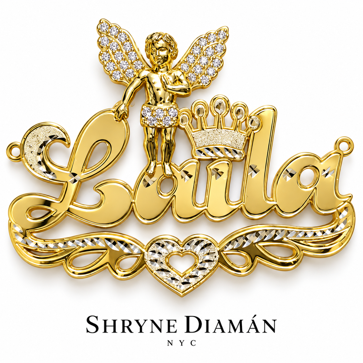 Angel Name Plate Large With Lab Diamonds