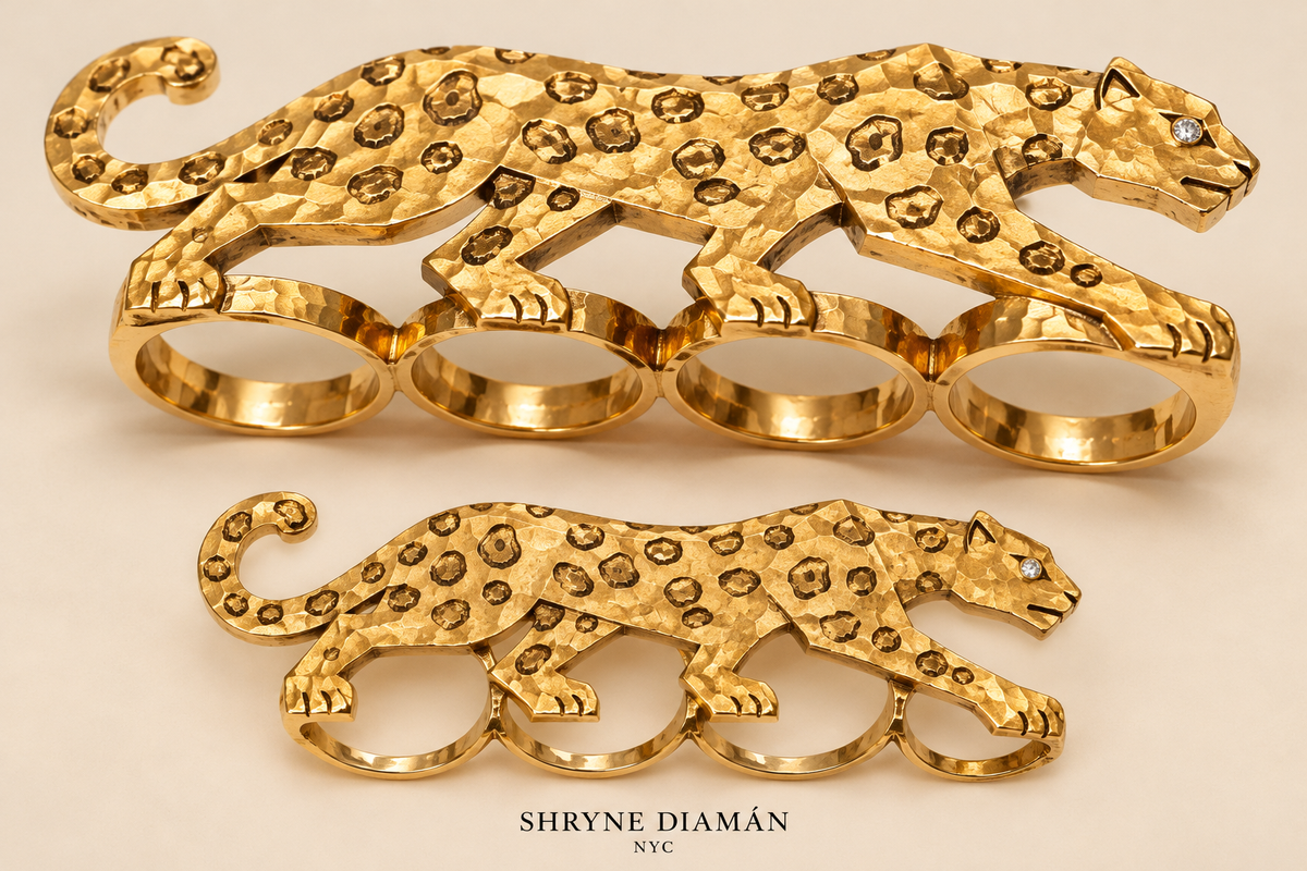 4 Finger Classic Leopard Ring With Diamond