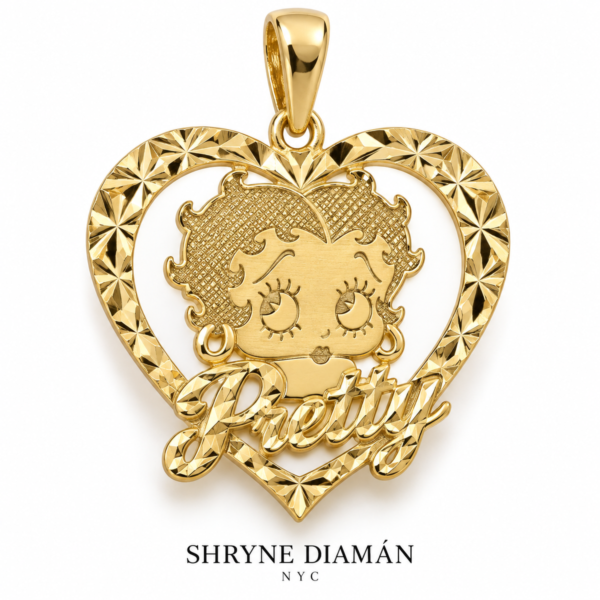 Betty Boop Heart Diamond-Cut Pendant