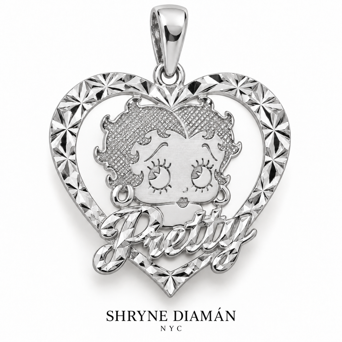 Betty Boop Heart Diamond-Cut Pendant