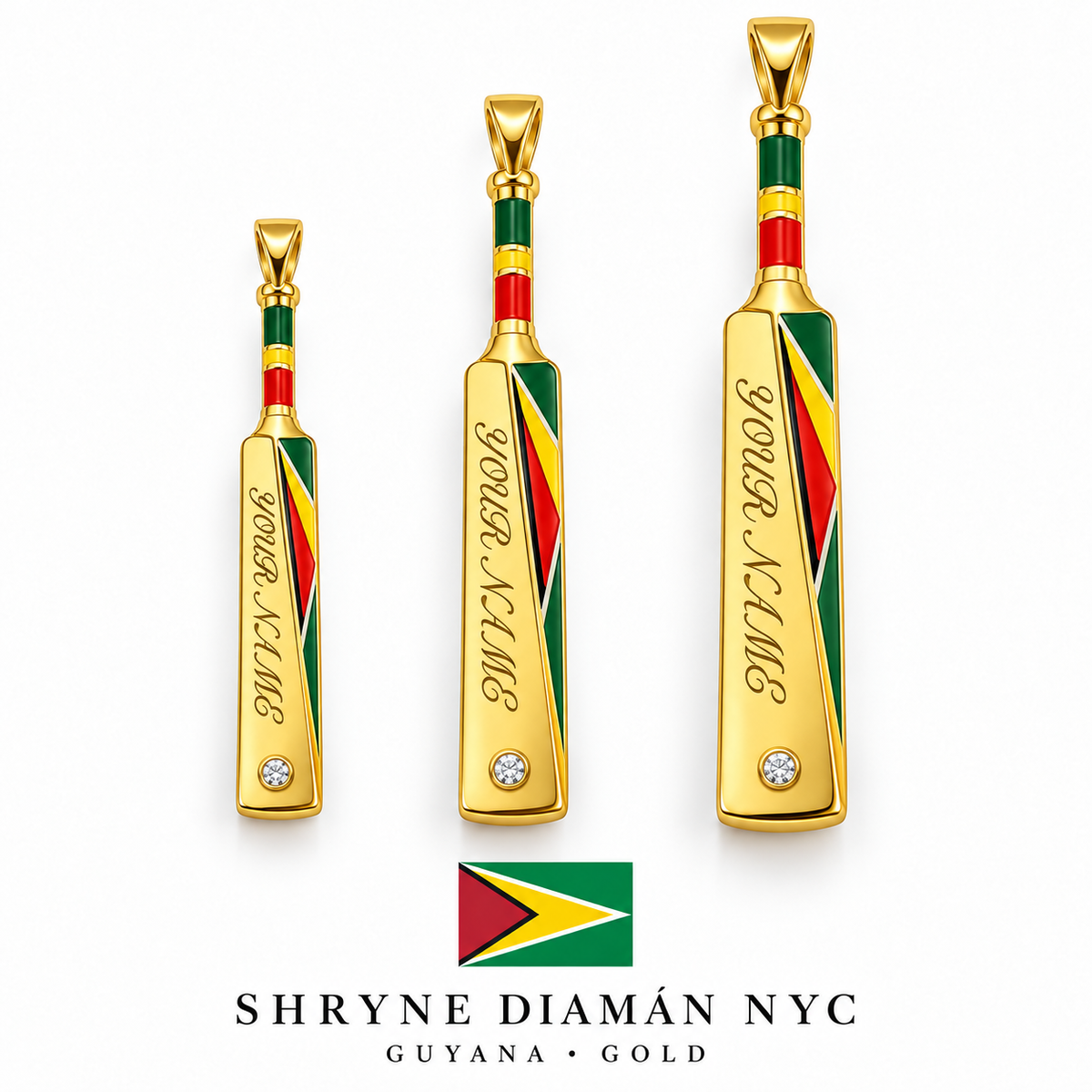 Guyana Personalized Enamel Bat With Diamond